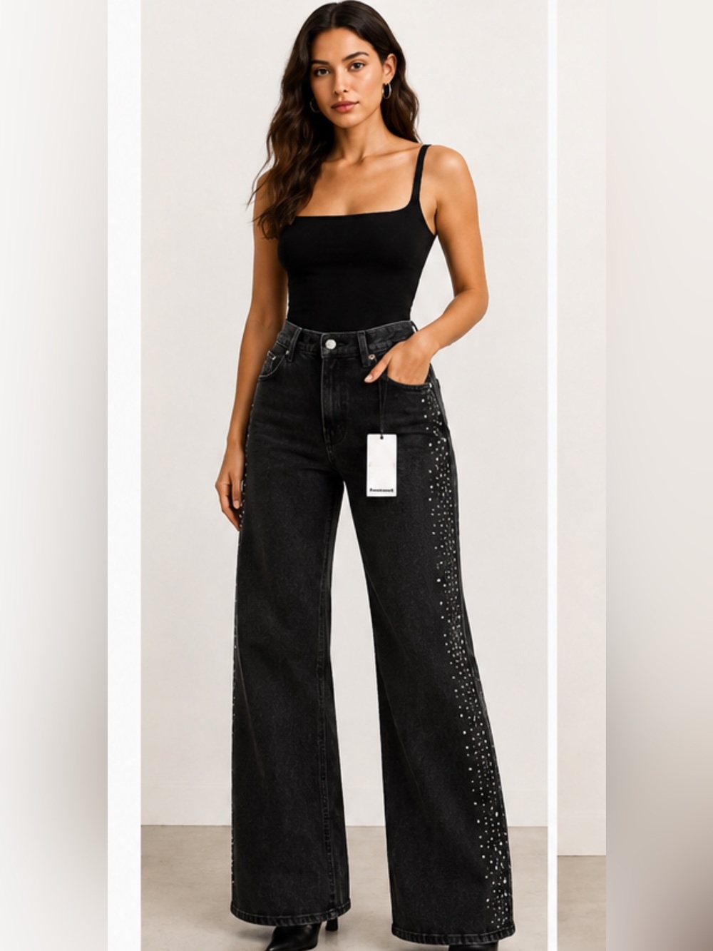 Reformation Black Women’s Jeans with Studded Side Detail